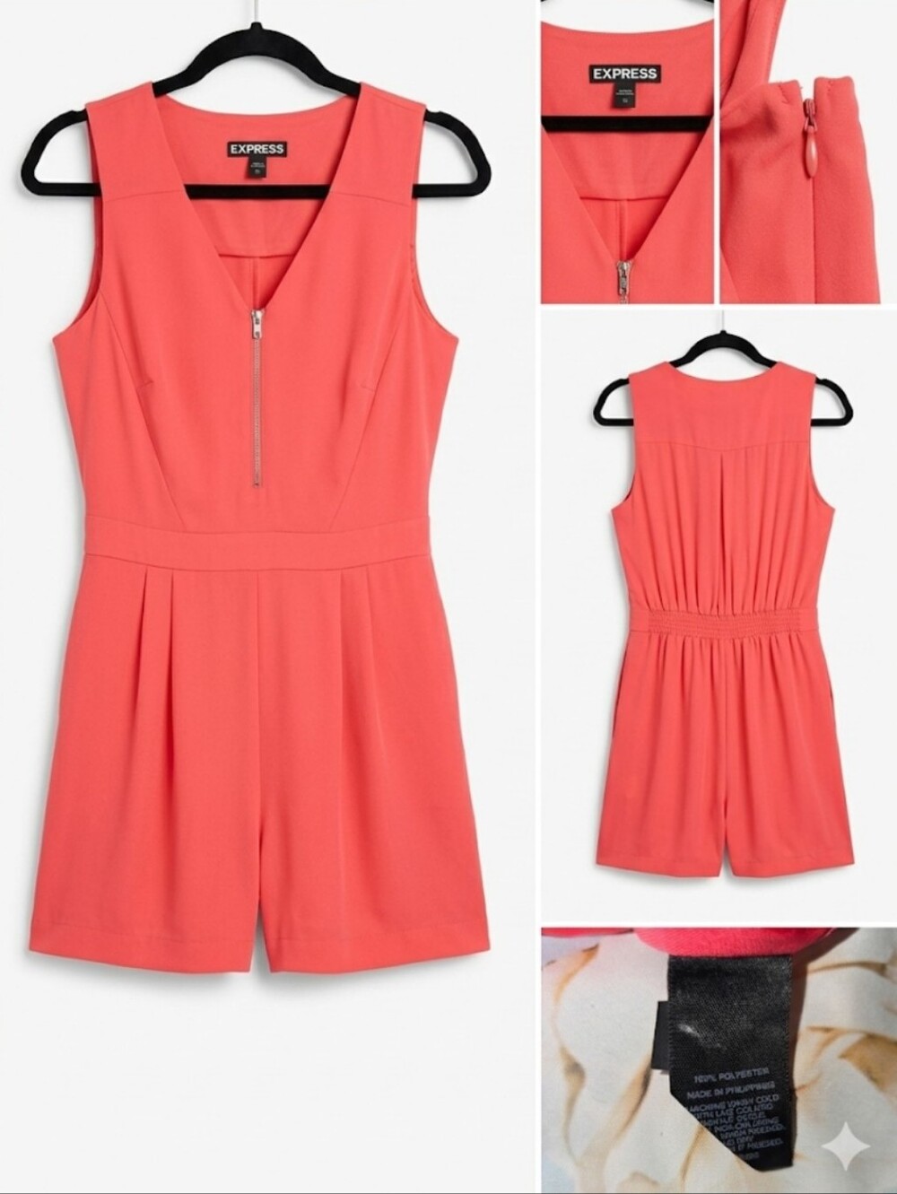 Express Coral Zip-Front Sleeveless Romper